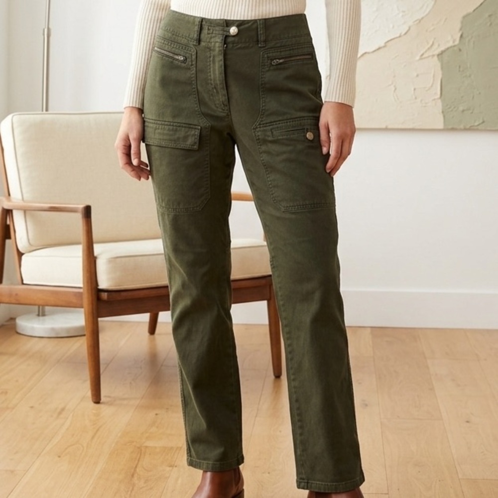 St John’s Bay Dark Olive Green Utility Cargo Pants Size 10P